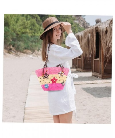 Hand-crocheted Bag Mesh Purse Mexican Tote Bag Embroidered Tote Bag Cell Phone Purse Summer Women's Pink $15.39 Totes