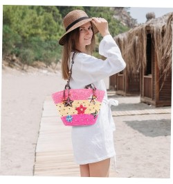 Hand-crocheted Bag Mesh Purse Mexican Tote Bag Embroidered Tote Bag Cell Phone Purse Summer Women's Pink $15.39 Totes