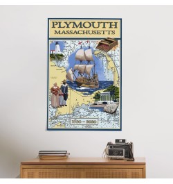 24x36 Inch Giclee Print, Plymouth, Massachusetts, 1620, 2020, Nautical Chart $25.49 Totes