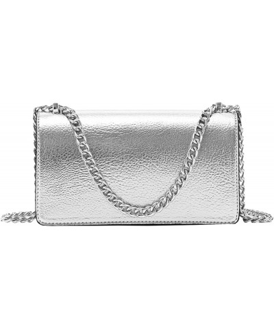 Women's Metallic Shoulder Bag Y2K Flap Crossbody Bags Silver $16.11 Shoulder Bags