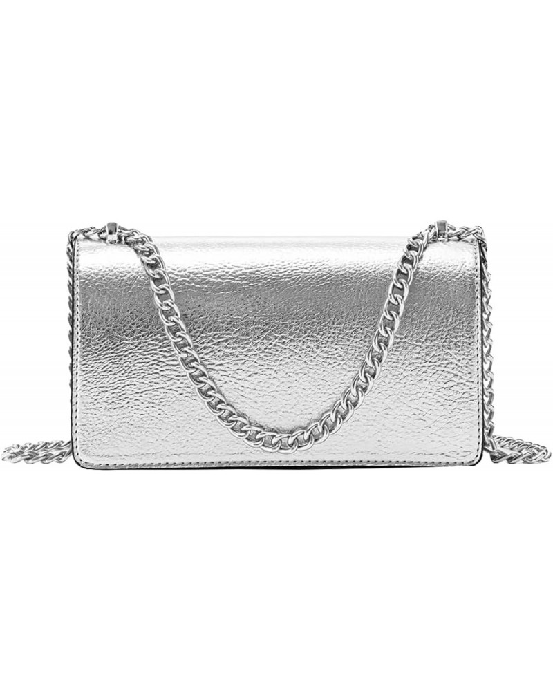 Women's Metallic Shoulder Bag Y2K Flap Crossbody Bags Silver $16.11 Shoulder Bags