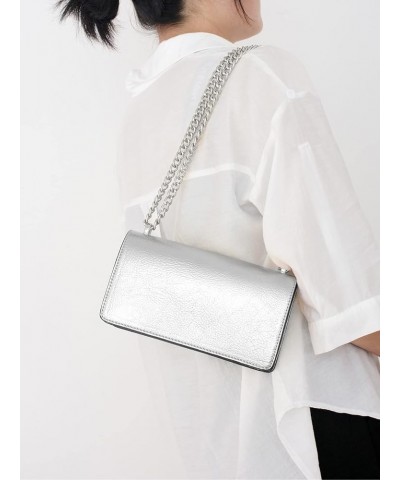 Women's Metallic Shoulder Bag Y2K Flap Crossbody Bags Silver $16.11 Shoulder Bags