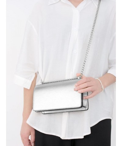 Women's Metallic Shoulder Bag Y2K Flap Crossbody Bags Silver $16.11 Shoulder Bags