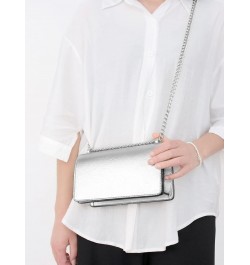 Women's Metallic Shoulder Bag Y2K Flap Crossbody Bags Silver $16.11 Shoulder Bags