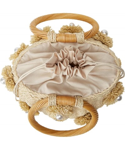 Summer Straw Bag for Women Pearl Flower Bucket Tote Bag Diamond Handbag Hand Woven Rattan Shell Purse Drawstring B-beige $29....