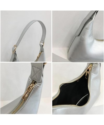 Small Crescent shoulder bag for Women Retro Classic Adjustable Shoulder Strap Tote HandBag with Zipper Closure Silver $12.40 ...