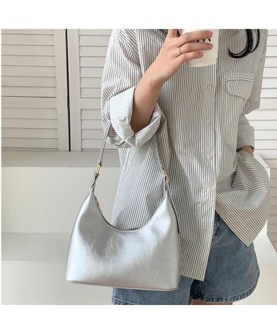 Small Crescent shoulder bag for Women Retro Classic Adjustable Shoulder Strap Tote HandBag with Zipper Closure Silver $12.40 ...