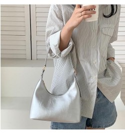 Small Crescent shoulder bag for Women Retro Classic Adjustable Shoulder Strap Tote HandBag with Zipper Closure Silver $12.40 ...