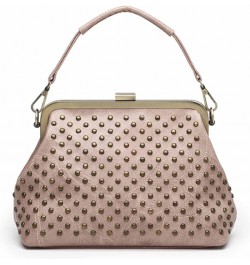 Women Retro Purse Top-handle Handbag Rivet Small Shoulder Crossbody Bag PU Leather Tote Satchel Dark Green Pink $26.29 Totes