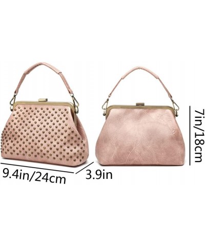 Women Retro Purse Top-handle Handbag Rivet Small Shoulder Crossbody Bag PU Leather Tote Satchel Dark Green Pink $26.29 Totes