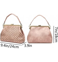 Women Retro Purse Top-handle Handbag Rivet Small Shoulder Crossbody Bag PU Leather Tote Satchel Dark Green Pink $26.29 Totes