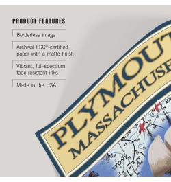 24x36 Inch Giclee Print, Plymouth, Massachusetts, 1620, 2020, Nautical Chart $25.49 Totes