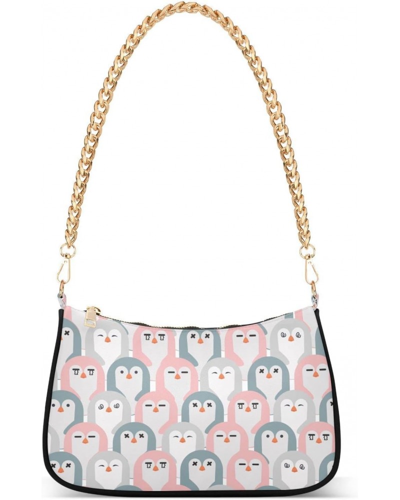 Adorable Penguins Women Shoulder Bag Clutch Chain Purse Handbags with Zipper Pocket Tote Hobo Bag for Vacation Trip $15.59 Totes