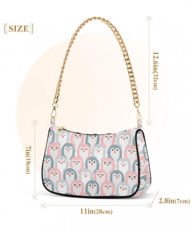 Adorable Penguins Women Shoulder Bag Clutch Chain Purse Handbags with Zipper Pocket Tote Hobo Bag for Vacation Trip $15.59 Totes