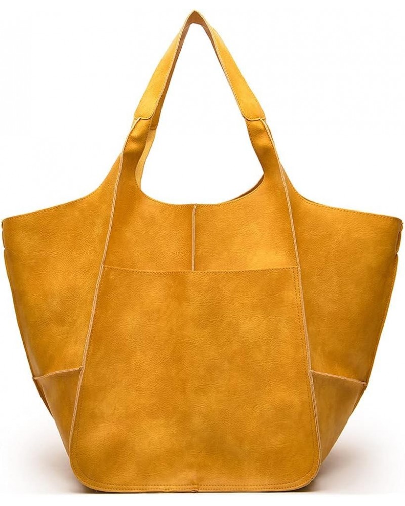 Hobo Tote Bag for Women Large Capacity Shoulder Bag Faux Leather Handbag Retro Satchel Casual Purse Yellow $22.53 Totes