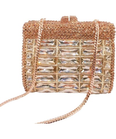 Shiny Rhinestone Evening Clutch Handbag Elegant Crystal Box Purse for Wedding Party Prom Gold $52.42 Evening Bags