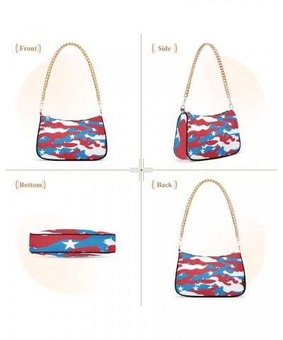 4th of July Shoulder Bag Military Camo Blue Red Star Women Clutch Handbag Shoulder Purch Date Chain Bag Tote Bag Spring Holid...