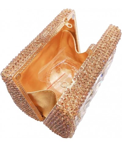 Shiny Rhinestone Evening Clutch Handbag Elegant Crystal Box Purse for Wedding Party Prom Gold $52.42 Evening Bags