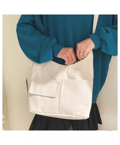 Japanese Shoulder Bag Simple Solid Color Canvas Messenger Bags Portable Shopping Tote for Girl (A213-BK) A213-w $44.17 Totes