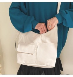 Japanese Shoulder Bag Simple Solid Color Canvas Messenger Bags Portable Shopping Tote for Girl (A213-BK) A213-w $44.17 Totes