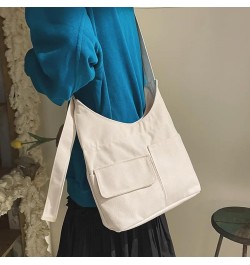 Japanese Shoulder Bag Simple Solid Color Canvas Messenger Bags Portable Shopping Tote for Girl (A213-BK) A213-w $44.17 Totes