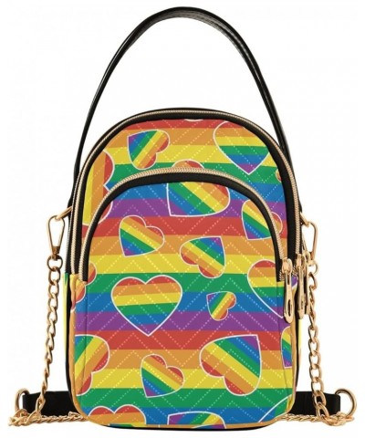 Sunset Gradient Quilted Handbag Purse with Chain Rainbow Heart Stripe $15.19 Shoulder Bags