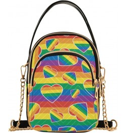 Sunset Gradient Quilted Handbag Purse with Chain Rainbow Heart Stripe $15.19 Shoulder Bags