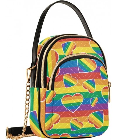 Sunset Gradient Quilted Handbag Purse with Chain Rainbow Heart Stripe $15.19 Shoulder Bags