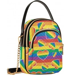 Sunset Gradient Quilted Handbag Purse with Chain Rainbow Heart Stripe $15.19 Shoulder Bags