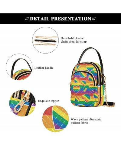 Sunset Gradient Quilted Handbag Purse with Chain Rainbow Heart Stripe $15.19 Shoulder Bags