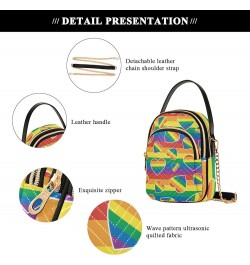 Sunset Gradient Quilted Handbag Purse with Chain Rainbow Heart Stripe $15.19 Shoulder Bags