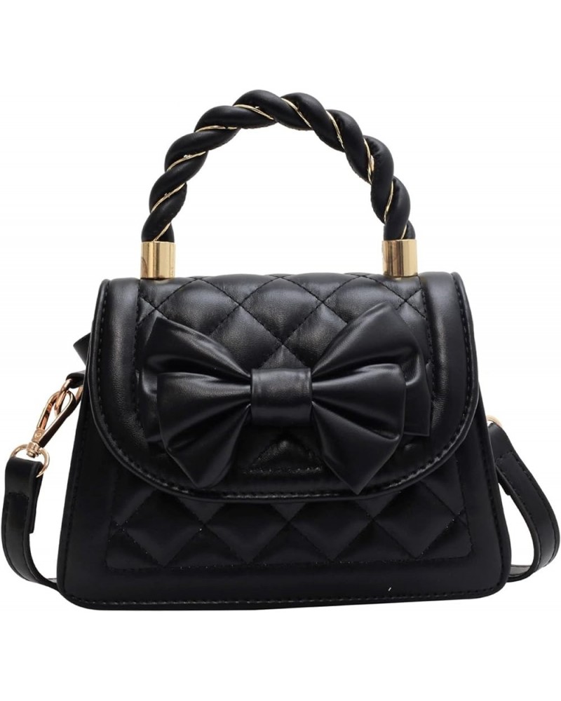 Girls Bowknot Handbag PU Leather Shoulder Bag for Women Top-handle Totes Satchel 1 Black $19.59 Satchels