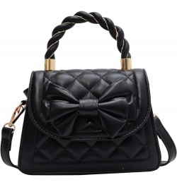 Girls Bowknot Handbag PU Leather Shoulder Bag for Women Top-handle Totes Satchel 1 Black $19.59 Satchels