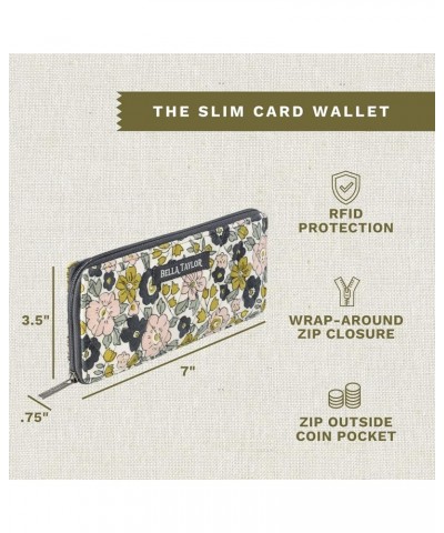 Slim Card Wallet for Women | Multi Card Zip Around Wallet with RFID Protection | Quilted Cotton Columbus Navy Patchwork Delic...