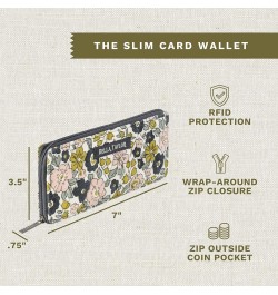 Slim Card Wallet for Women | Multi Card Zip Around Wallet with RFID Protection | Quilted Cotton Columbus Navy Patchwork Delic...