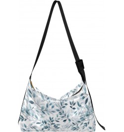 Grey Blue Leaves Hobo Bags for Women Leather Purses Shoulder Bag Crossbody Bag Handbag for Work Travel Gifts $14.85 Hobo Bags