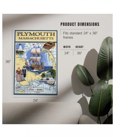 24x36 Inch Giclee Print, Plymouth, Massachusetts, 1620, 2020, Nautical Chart $25.49 Totes