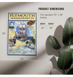 24x36 Inch Giclee Print, Plymouth, Massachusetts, 1620, 2020, Nautical Chart $25.49 Totes