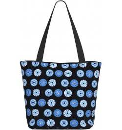 Women Shoulder Bag Evil-Eye-Blue-Black Foldable Tote Bag With Zipper Closure Casual Shopping Purse Daily Bag $12.89 Totes