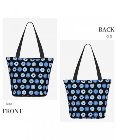 Women Shoulder Bag Evil-Eye-Blue-Black Foldable Tote Bag With Zipper Closure Casual Shopping Purse Daily Bag $12.89 Totes