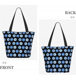 Women Shoulder Bag Evil-Eye-Blue-Black Foldable Tote Bag With Zipper Closure Casual Shopping Purse Daily Bag $12.89 Totes