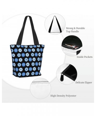 Women Shoulder Bag Evil-Eye-Blue-Black Foldable Tote Bag With Zipper Closure Casual Shopping Purse Daily Bag $12.89 Totes