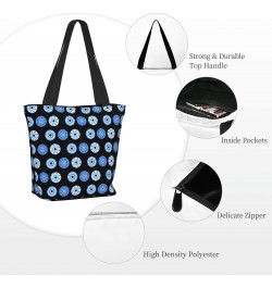 Women Shoulder Bag Evil-Eye-Blue-Black Foldable Tote Bag With Zipper Closure Casual Shopping Purse Daily Bag $12.89 Totes