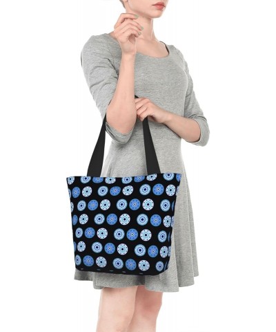 Women Shoulder Bag Evil-Eye-Blue-Black Foldable Tote Bag With Zipper Closure Casual Shopping Purse Daily Bag $12.89 Totes