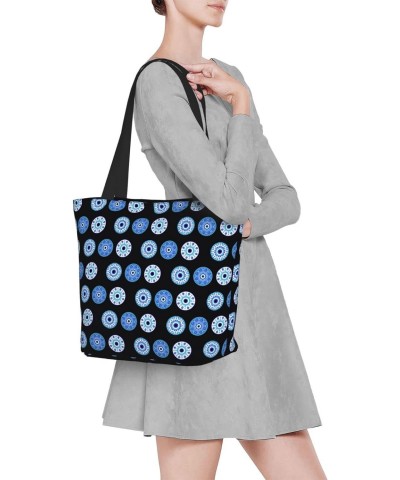 Women Shoulder Bag Evil-Eye-Blue-Black Foldable Tote Bag With Zipper Closure Casual Shopping Purse Daily Bag $12.89 Totes