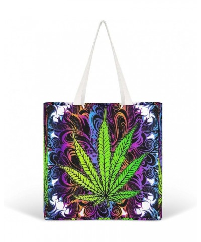 Psychedelic Trippy Marijuana Pattern CanvasTote Bag for Women Girl Canvas Shoulder Handbags Cute Large Purse $14.29 Totes