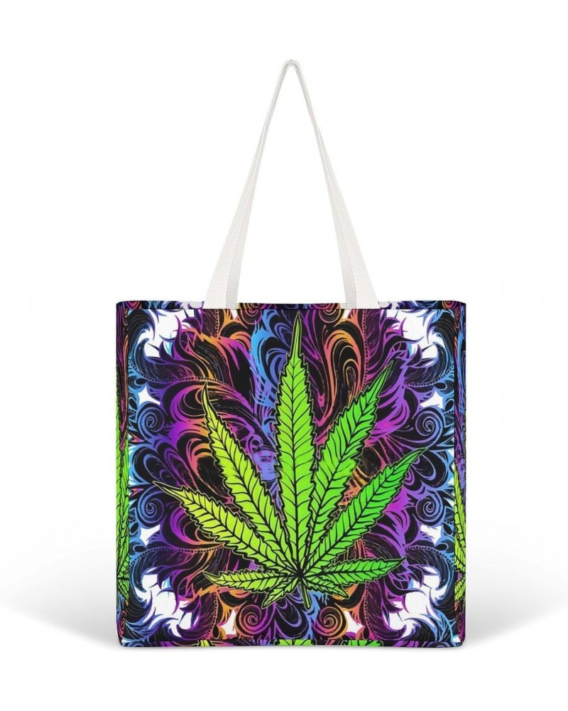 Psychedelic Trippy Marijuana Pattern CanvasTote Bag for Women Girl Canvas Shoulder Handbags Cute Large Purse $14.29 Totes