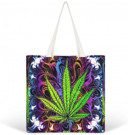 Psychedelic Trippy Marijuana Pattern CanvasTote Bag for Women Girl Canvas Shoulder Handbags Cute Large Purse $14.29 Totes