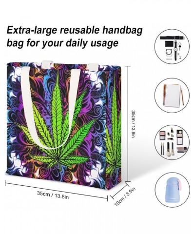 Psychedelic Trippy Marijuana Pattern CanvasTote Bag for Women Girl Canvas Shoulder Handbags Cute Large Purse $14.29 Totes