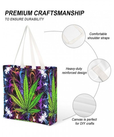 Psychedelic Trippy Marijuana Pattern CanvasTote Bag for Women Girl Canvas Shoulder Handbags Cute Large Purse $14.29 Totes